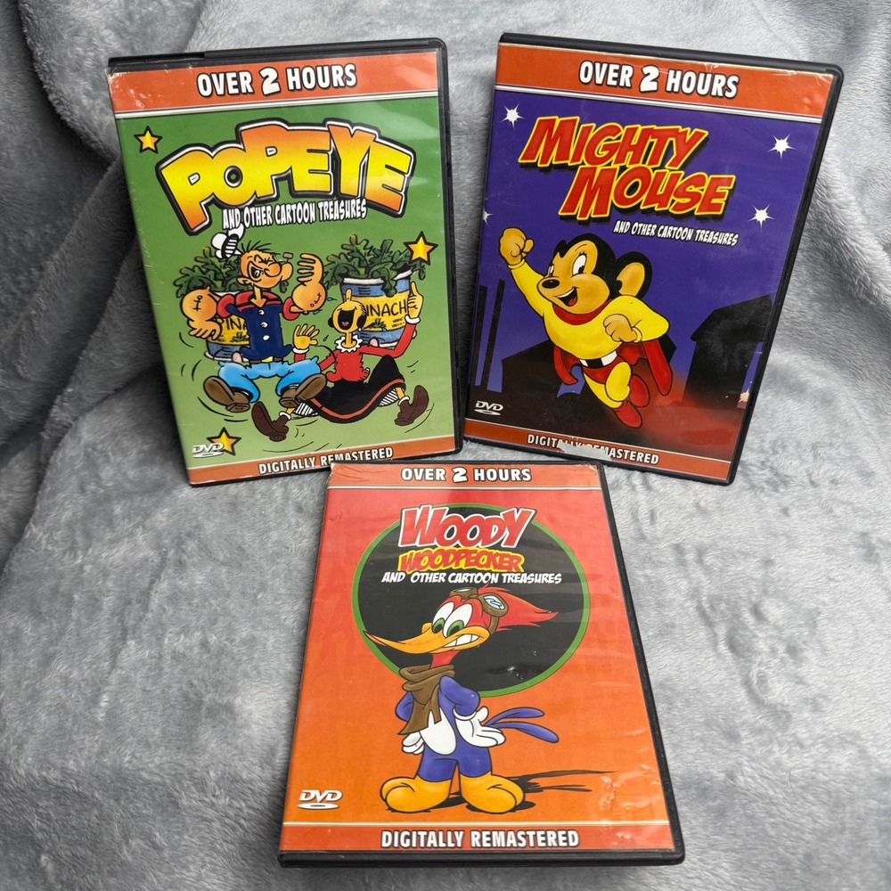 Popeye Mighty Mouse Woody Woodpecker DVD Lot 3 Pack Cartoon Treasures Remastered